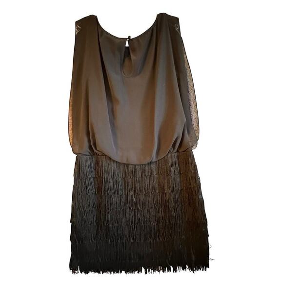 Aidan By Aidan Mattox Black Chiffon & Fringe Sexy Mini Dress Sz‎ 6 Mob Wife Goth - Picture 13 of 16